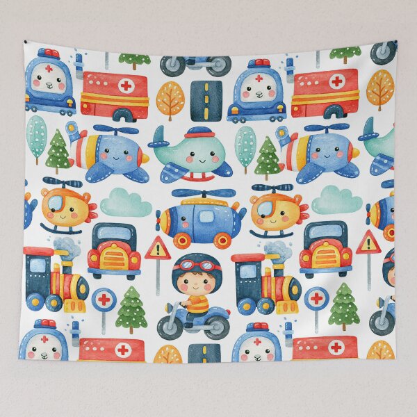 Item preview, Colorful Emergency Vehicles and Trees Seamless Pattern designed and sold by Piotrek0001.