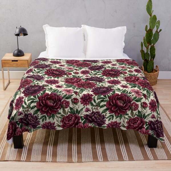 Item preview, Burgundy Plum Watercolor Dahlia Peony Floral Pattern designed and sold by Inkworksbyshery.