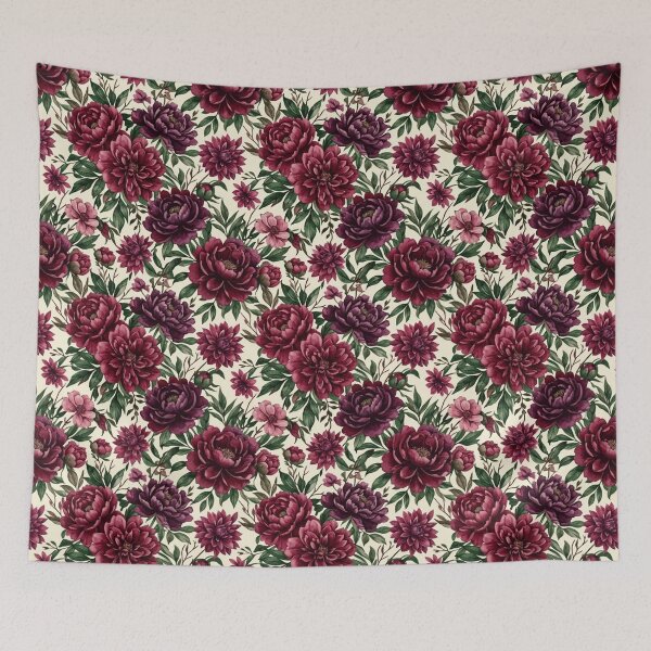 Item preview, Burgundy Plum Watercolor Dahlia Peony Floral Pattern designed and sold by Inkworksbyshery.