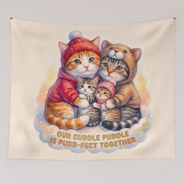 Item preview, Our Cuddle Puddle Purr-fect Together – Winter Cat Family Hug designed and sold by Good Vibes .