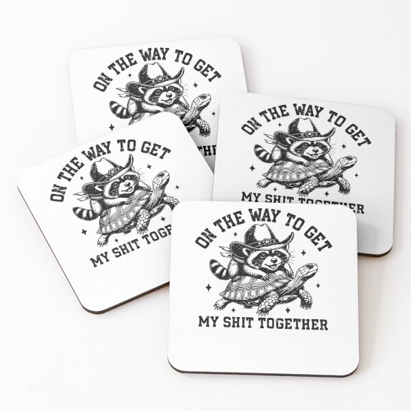 Item preview, On The Way To Get My Shit Together Funny Cowboy Raccoon Riding Turtle designed and sold by krystalRomanart.