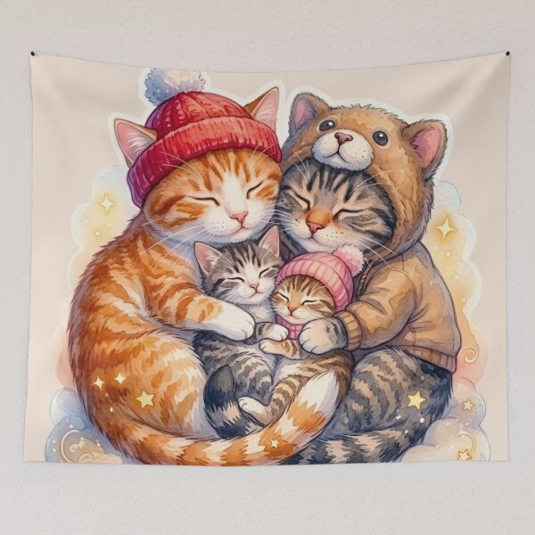 Item preview, Fur-ever Snug With You – Winter Cat Family Hug Illustration designed and sold by Good Vibes .