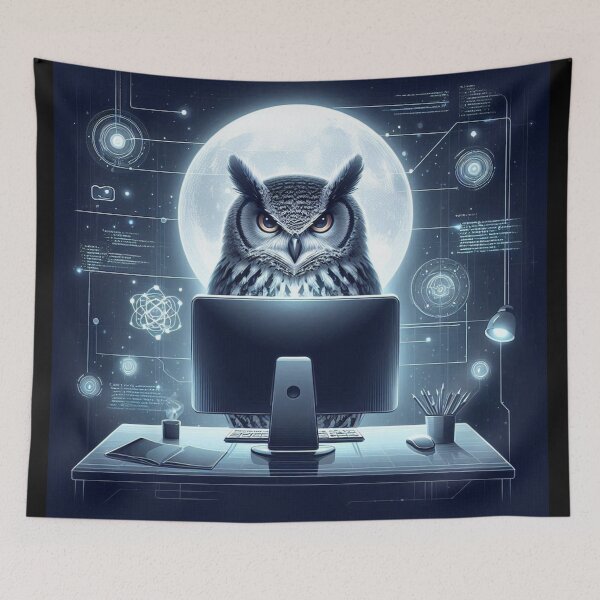 Item preview, Cyber Owl – Moonlit Coding Art designed and sold by Dogandesighn.