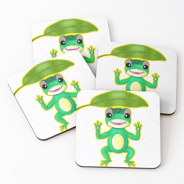 Item preview, Cute Kawaii Frog with Leaf Umbrella in Rain designed and sold by BalRaju-Doodles.