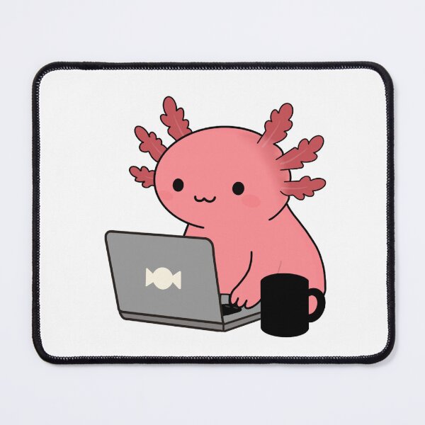 Item preview, Funny Axolotl with Laptop and Coffee designed and sold by OlhaDreamArt.