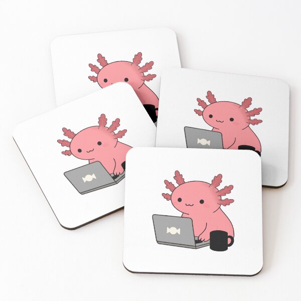 Item preview, Funny Axolotl with Laptop and Coffee designed and sold by OlhaDreamArt.
