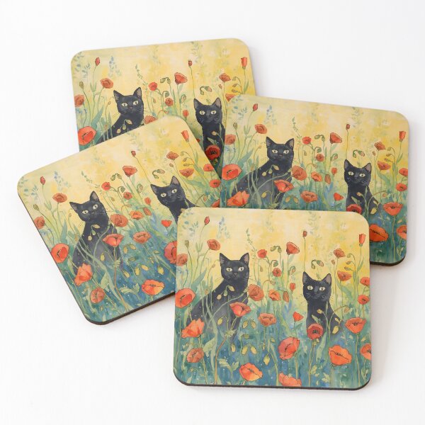 Item preview, Black cats in poppies designed and sold by uunaa.