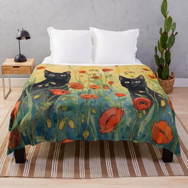 Item preview, Black cats in poppies designed and sold by uunaa.