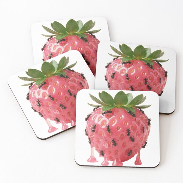 Item preview, Sweet Rot Strawberry Ants Pop Surrealist Art Print — Pink Editorial Wall Art Indie Aesthetic Poster designed and sold by Notecrea.