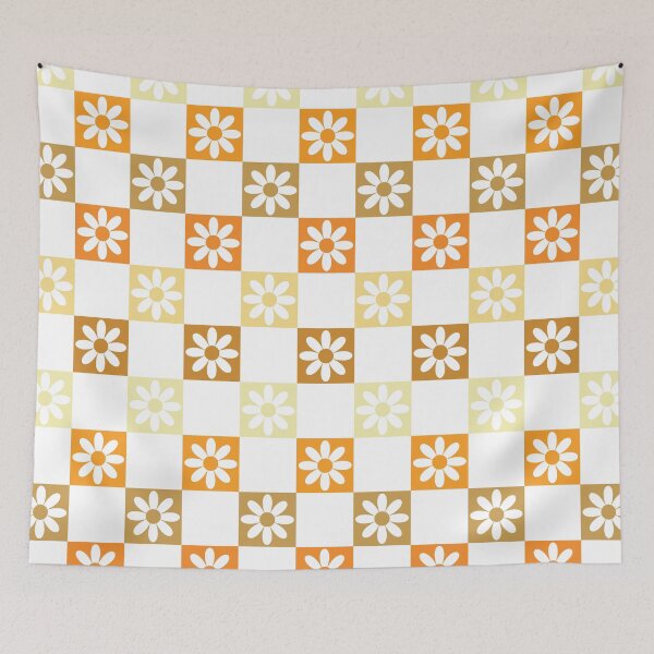 Item preview, Checkerboard Daisy Pattern – Retro Preppy Orange Yellow designed and sold by Colorblizz.