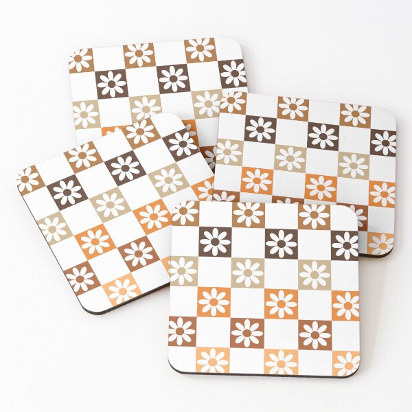Item preview, Checkerboard Daisy Pattern – Retro Preppy Brown Orange designed and sold by Colorblizz.
