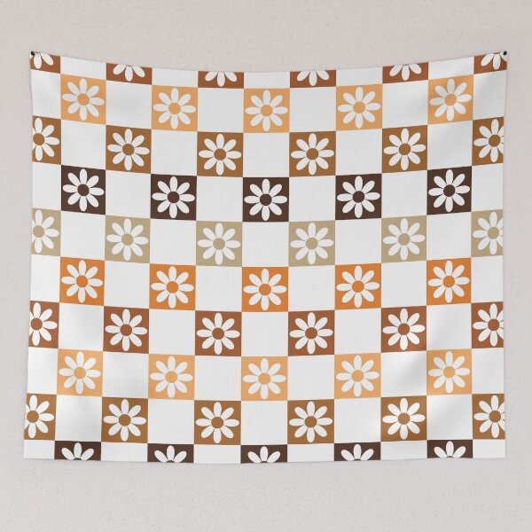 Item preview, Checkerboard Daisy Pattern – Retro Preppy Brown Orange designed and sold by Colorblizz.