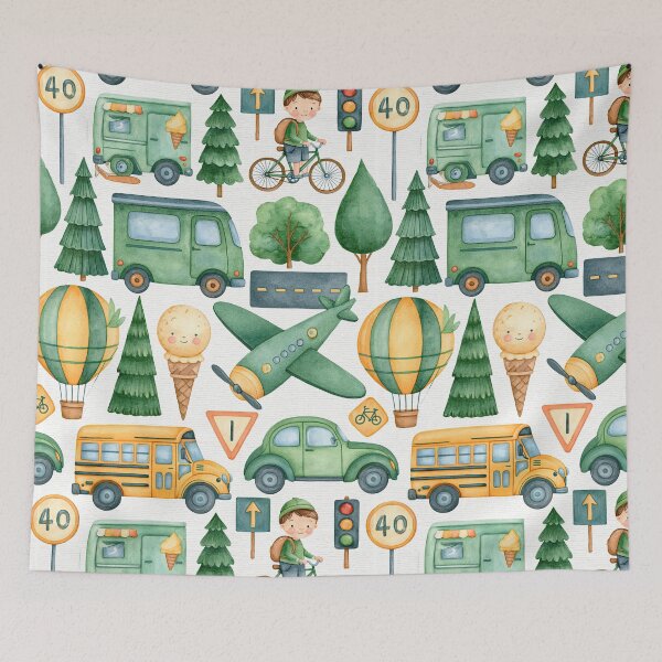 Item preview, Watercolor Excavator and Dump Truck Kids Pattern designed and sold by Piotrek0001.
