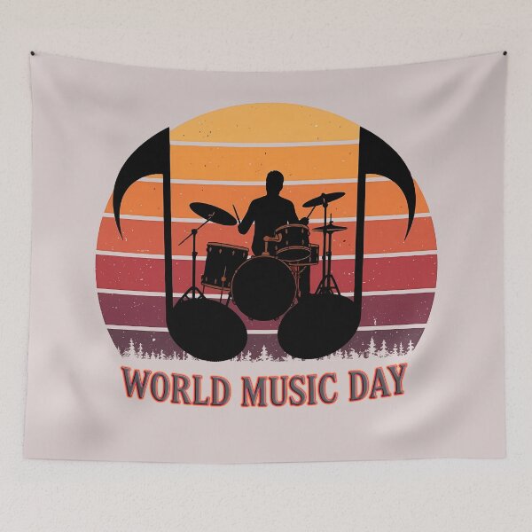 Item preview, Drummer in Musical Notes  - World Music Day designed and sold by Art-Arcade6.