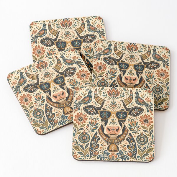 Item preview, Copy of Wall Art - Postcard - FOLK ART - Folk-Art Cow with Sunglasses designed and sold by ForeverPrintsOK.