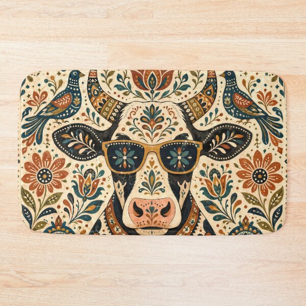 Item preview, Copy of Wall Art - Postcard - FOLK ART - Folk-Art Cow with Sunglasses designed and sold by ForeverPrintsOK.