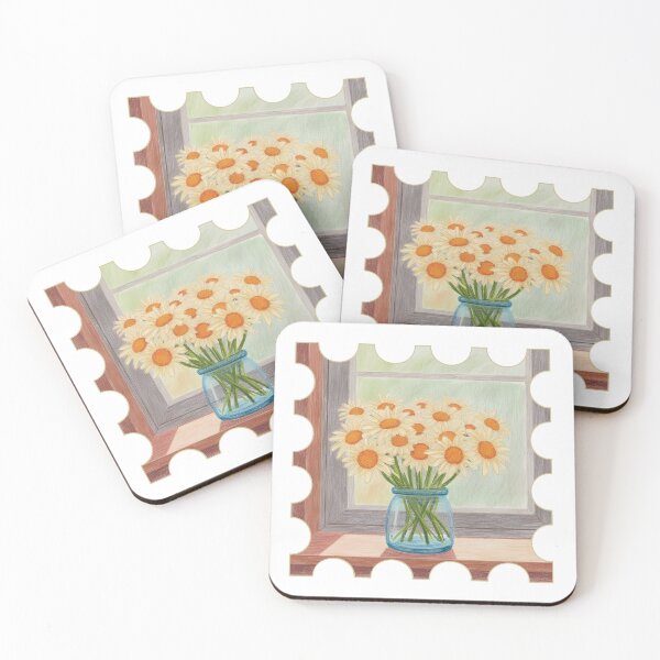 Item preview, Vintage Daisy Jar Windowsill Postal Stamp Art designed and sold by AkaiRoom.