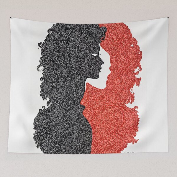 Item preview, Black & Red Ornamental Profiles – Symmetry in Contrast designed and sold by ShaDeS-AI-Art.