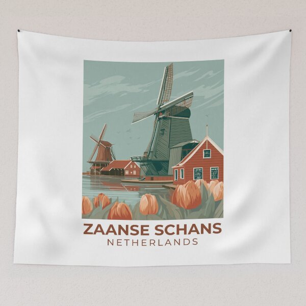 Item preview, A Vintage Travel Illustration of Zaanse Schans - Netherlands designed and sold by GoodOldVintage.