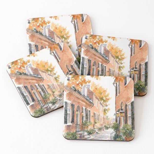 Item preview, Boston Beacon Hill Cobblestone Street Watercolor Print designed and sold by GASCE Studio.