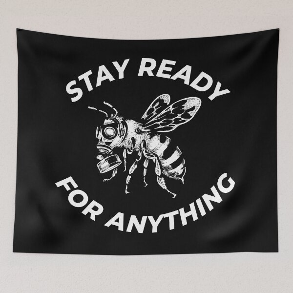 Item preview, Stay Ready For Anything | Vintage Bee Gas Mask Motivational Quote Emblem designed and sold by Hamza25const.