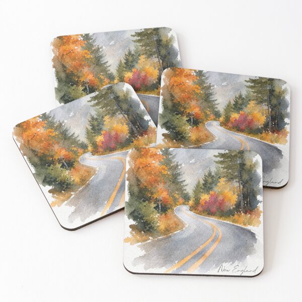 Item preview, New England Autumn Road Watercolor Art Print designed and sold by GASCE Studio.