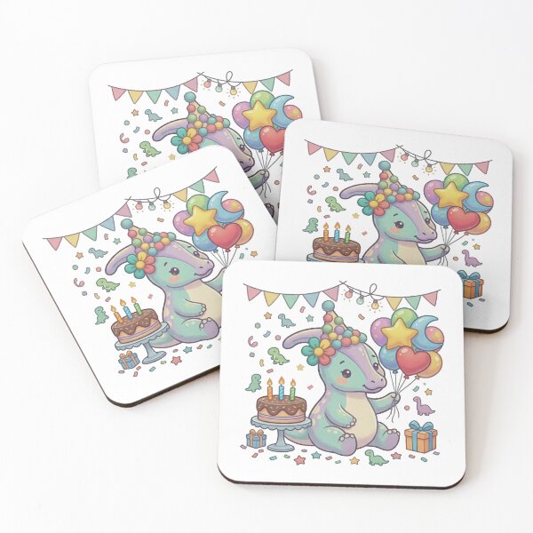 Item preview, Cute Kawaii Baby Dinosaur Birthday Party with Cake and Balloons designed and sold by Tronstell.