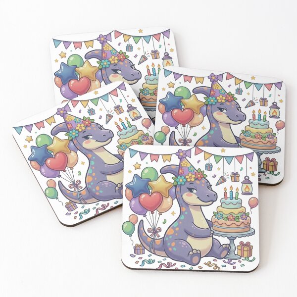 Item preview, Cute Kawaii Baby Dinosaur Birthday Party with Cake and Balloons designed and sold by Tronstell.