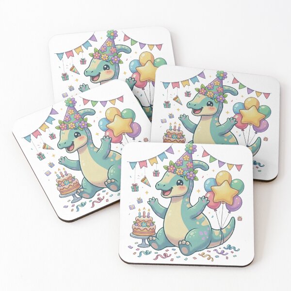 Item preview, Cute Kawaii Baby Dinosaur Birthday Party with Cake and Balloons designed and sold by Tronstell.