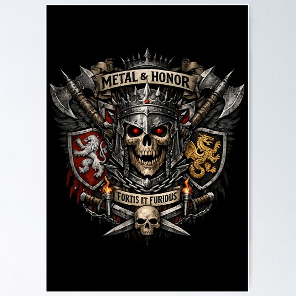 Item preview, Medieval Skull King Crest – Metal & Honor Gothic Warrior Emblem designed and sold by SidTastic .