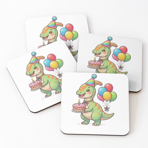 Item preview, Cute Kawaii Baby Dinosaur Birthday Party with Cake and Balloons designed and sold by Tronstell.