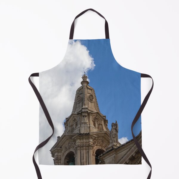 Item preview, Ornate Church Steeple and Bell Tower With Statue Against Blue Sky and Clouds designed and sold by Nmallia.