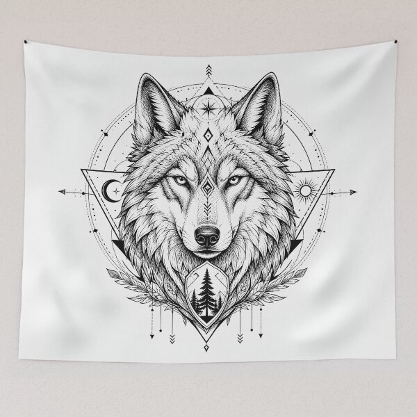 Item preview, Sacred Wolf Mandala Guardian Line Art designed and sold by suryabumblee.