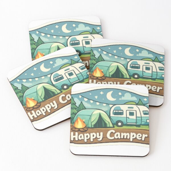 Item preview, Happy Camper Sticker — Tent Caravan Campfire Night Sky Pine Trees Moon Stars Camping Outdoor Adventure Decal designed and sold by CosyCush.