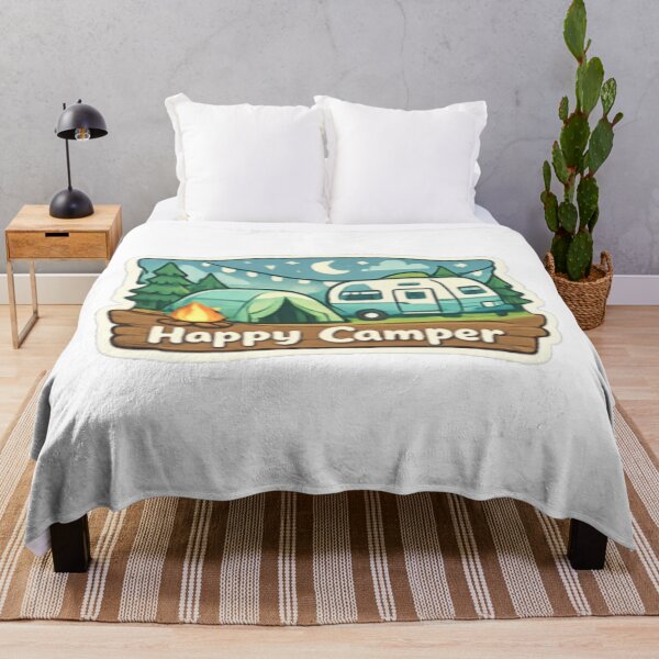 Item preview, Happy Camper Sticker — Tent Caravan Campfire Night Sky Pine Trees Moon Stars Camping Outdoor Adventure Decal designed and sold by CosyCush.