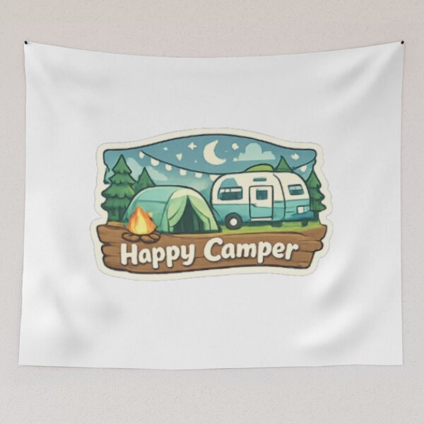 Item preview, Happy Camper Sticker — Tent Caravan Campfire Night Sky Pine Trees Moon Stars Camping Outdoor Adventure Decal designed and sold by CosyCush.