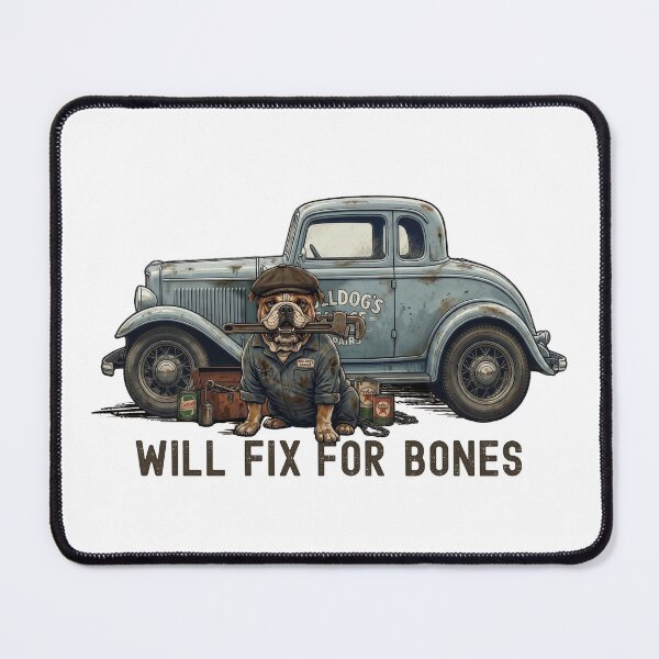 Item preview, Bulldog Mechanic Vintage Garage - Will Fix For Bones. designed and sold by KojourinArt.