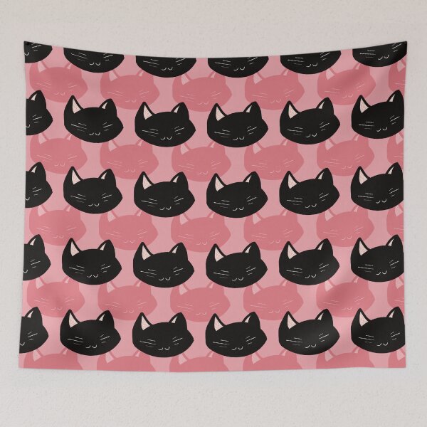 Item preview, Cute Pink and Black Cat Face Seamless Pattern designed and sold by Pevkay97.