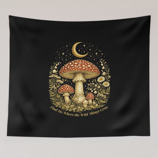 Item preview, Cottagecore Mushroom Moon | Amanita Muscaria Botanical Wildflower Crescent Moon Night Sky designed and sold by VaultVibes.