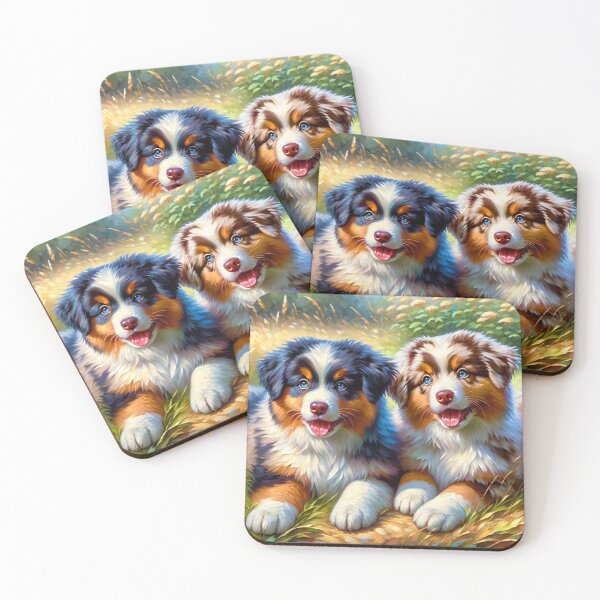 Item preview, Australian Shepherd Puppies Acrylic Art Aussie Portrait designed and sold by Puppy Puzzles Plus.