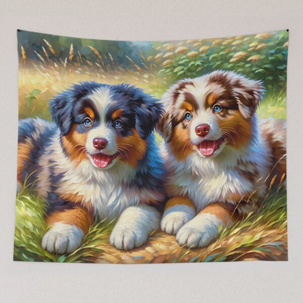 Item preview, Australian Shepherd Puppies Acrylic Art Aussie Portrait designed and sold by Puppy Puzzles Plus.