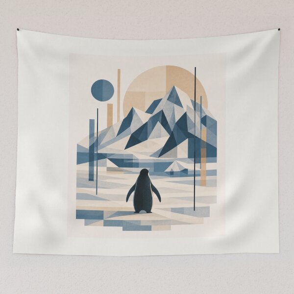 Item preview, Geometric Penguin Arctic Landscape - Boho Winter Nature Art designed and sold by Nova Graphix.
