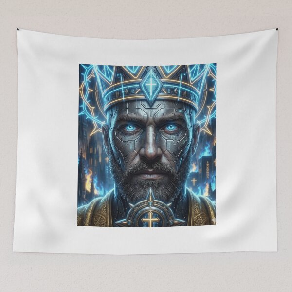 Item preview, Futuristic Jesus Neon Cyberpunk Digital Art Messiah designed and sold by Cobaltcore78.