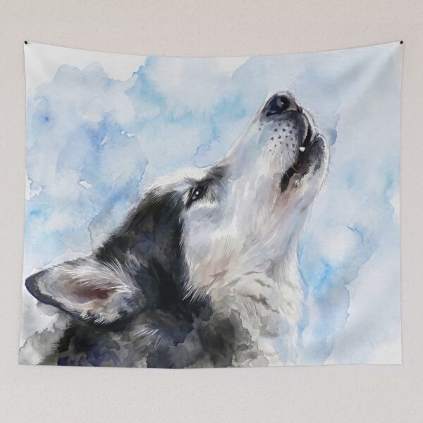 Item preview, Siberian Husky Howling — Digital Watercolour Fine Art from Real Photography | French Alps Sled Dog Race | Dog Art designed and sold by M.ALK.Watercolor.