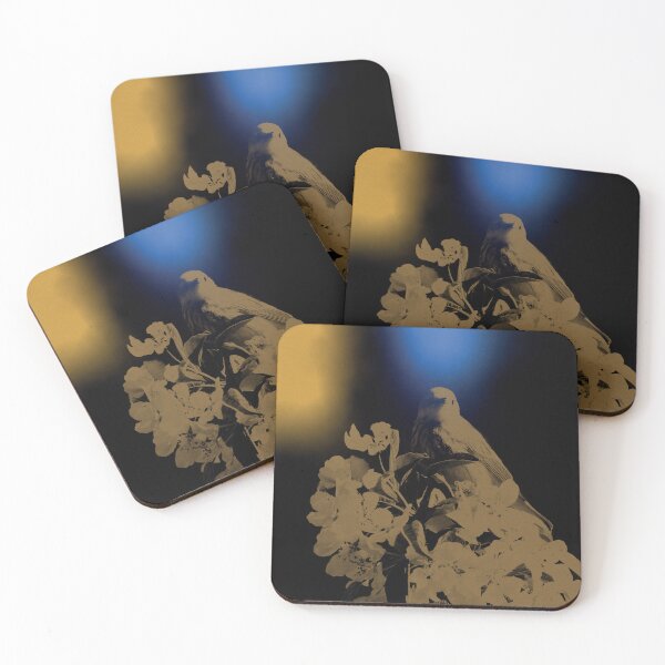 Item preview, Atmospheric Gold and Blue Duotone Bird Poster with Florals designed and sold by AnotherUnwanted.