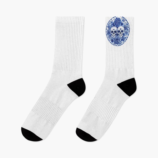 Item preview, Blue Floral Skull Fine China Gothic Pattern Twin Skulls Vintage Porcelain Style designed and sold by SeriouslyArtistical.