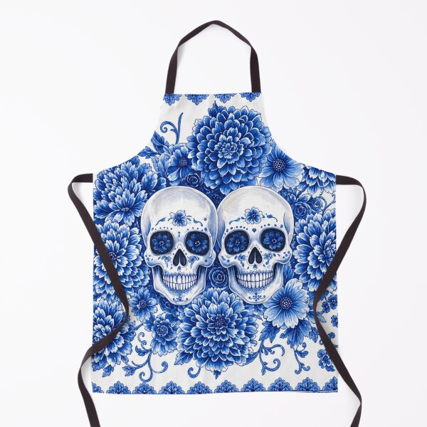 Item preview, Blue Floral Skull Fine China Gothic Pattern Twin Skulls Vintage Porcelain Style designed and sold by SeriouslyArtistical.