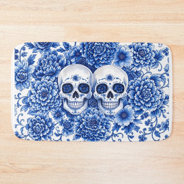 Item preview, Blue Floral Skull Fine China Gothic Pattern Twin Skulls Vintage Porcelain Style designed and sold by SeriouslyArtistical.