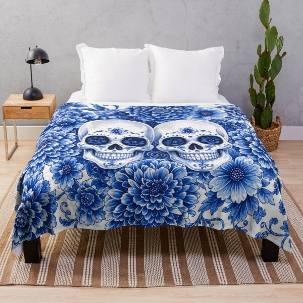 Item preview, Blue Floral Skull Fine China Gothic Pattern Twin Skulls Vintage Porcelain Style designed and sold by SeriouslyArtistical.