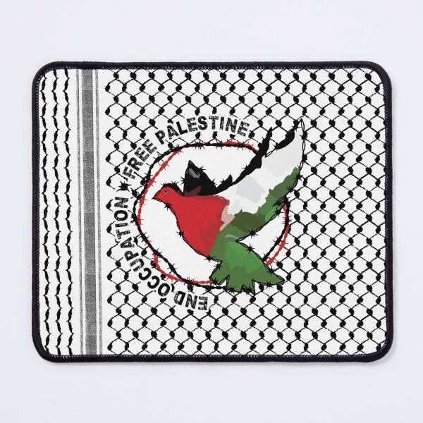 Item preview, End Occupation Free Palestine Palestinian Arabic Kufiya Hatta Pattern -blk designed and sold by Hurriyyatee.